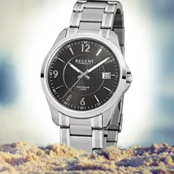 Regent Herren-Armbanduhr F-527 Quarz-Uhr Stahl-Armband silber URF527