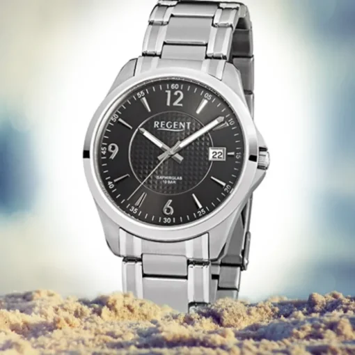 Regent Herren-Armbanduhr F-527 Quarz-Uhr Stahl-Armband silber URF527