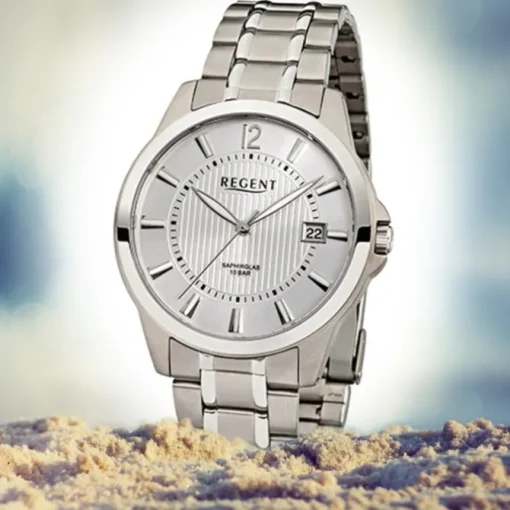 Regent Herren-Armbanduhr F-554 Quarz-Uhr Titan-Armband silber URF554