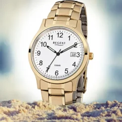 Regent Herren-Armbanduhr F-776 Quarz-Uhr Stahl-Armband gold URF776