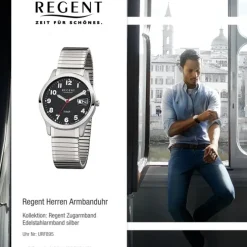 Regent Herren-Armbanduhr F-895 Quarz-Uhr Stahl-Armband silber URF895