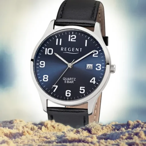 Regent Herren-Armbanduhr F-1240 Quarz-Uhr Leder-Armband schwarz UR1113409