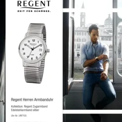 Regent Herren-Armbanduhr F-705 Quarz-Uhr Stahl-Armband silber URF705