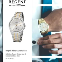 Regent Herren-Armbanduhr 32-F-1013 Edelstahl-Armband silber gold URF1013