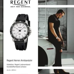 Regent Herren-Armbanduhr F-912 Quarz-Uhr Kunststoff-Armband schwarz URF912