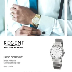 Regent Herren-Armbanduhr F-874 Quarz-Uhr Stahl-Armband silber URF874