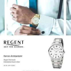 Regent Herren-Armbanduhr F-1178 Quarz-Uhr Edelstahl-Armband silber UR1153403