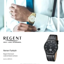 Regent Herren-Armbanduhr 32-FR-216 Funkuhr Leder-Armband schwarz URFR216