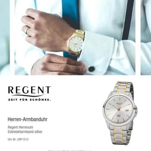 Regent Herren-Armbanduhr 32-F-1013 Edelstahl-Armband silber gold URF1013