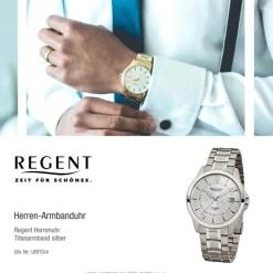 Regent Herren-Armbanduhr F-554 Quarz-Uhr Titan-Armband silber URF554