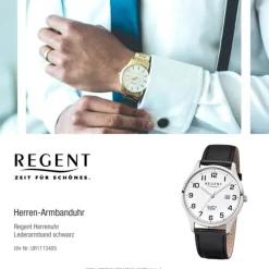 Regent Herren-Armbanduhr F-1241 Quarz-Uhr Leder-Armband schwarz UR1113405
