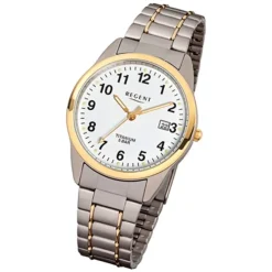 Regent Herren-Armbanduhr Mineralglas Quarz Titan silber grau gold URF430