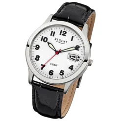 Regent Herren-Armbanduhr Mineralglas Quarz Leder schwarz URF788