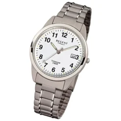 Regent Herren-Armbanduhr Mineralglas Quarz Titan grau silber URF432