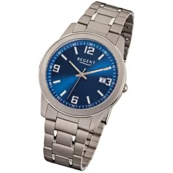 Regent Herren-Armbanduhr Mineralglas Quarz Titan grau silber URF840
