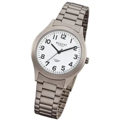 Regent Herren-Armbanduhr Mineralglas Quarz Titan grau silber URF837
