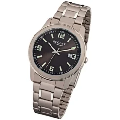 Regent Herren-Armbanduhr Mineralglas Quarz Titan silber grau URF841