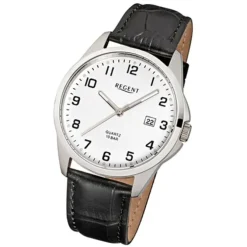 Regent Herren-Armbanduhr Mineralglas Quarz Leder schwarz URF913