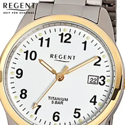 Regent Herren-Armbanduhr Mineralglas Quarz Titan silber grau gold URF430