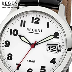 Regent Herren-Armbanduhr Mineralglas Quarz Leder schwarz URF788