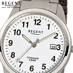 Regent Herren-Armbanduhr Mineralglas Quarz Titan grau silber URF432