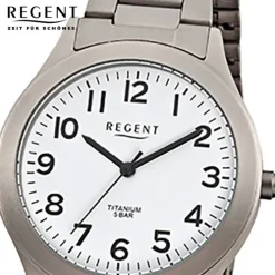 Regent Herren-Armbanduhr Mineralglas Quarz Titan grau silber URF837