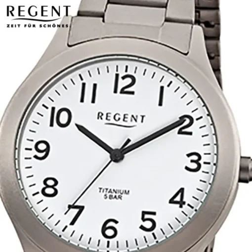 Regent Herren-Armbanduhr Mineralglas Quarz Titan grau silber URF837