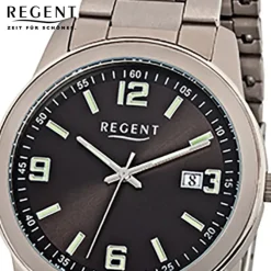 Regent Herren-Armbanduhr Mineralglas Quarz Titan silber grau URF841