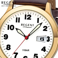 Regent Herren-Armbanduhr Mineralglas Quarz Leder braun URF789