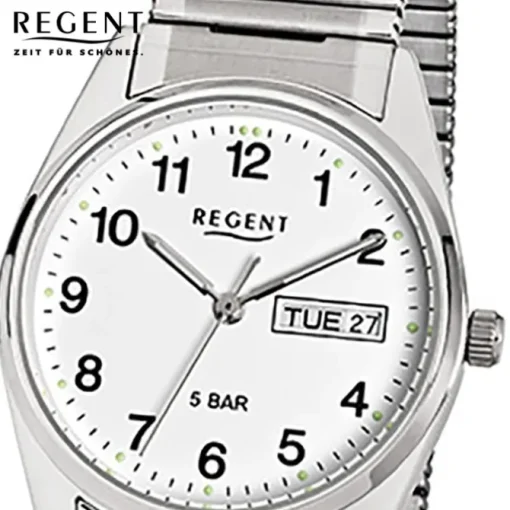Regent Herren-Armbanduhr Mineralglas Quarz Edelstahl silber URF292