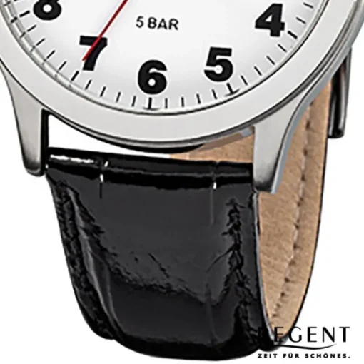 Regent Herren-Armbanduhr Mineralglas Quarz Leder schwarz URF788