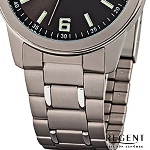 Regent Herren-Armbanduhr Mineralglas Quarz Titan silber grau URF841