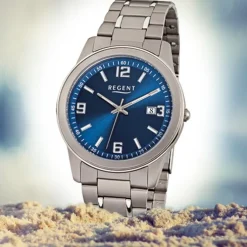 Regent Herren-Armbanduhr Mineralglas Quarz Titan grau silber URF840