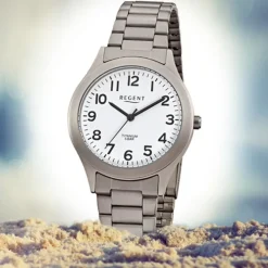 Regent Herren-Armbanduhr Mineralglas Quarz Titan grau silber URF837