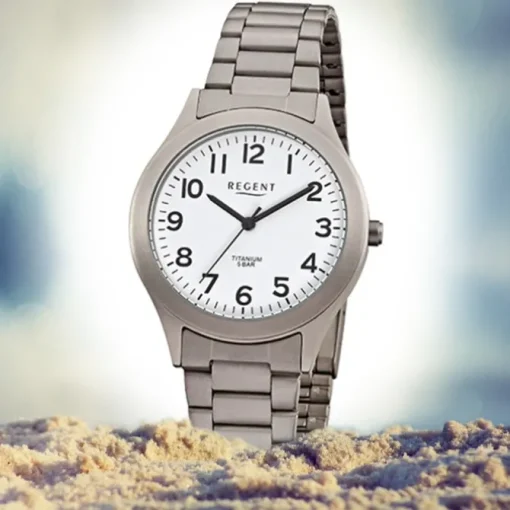 Regent Herren-Armbanduhr Mineralglas Quarz Titan grau silber URF837
