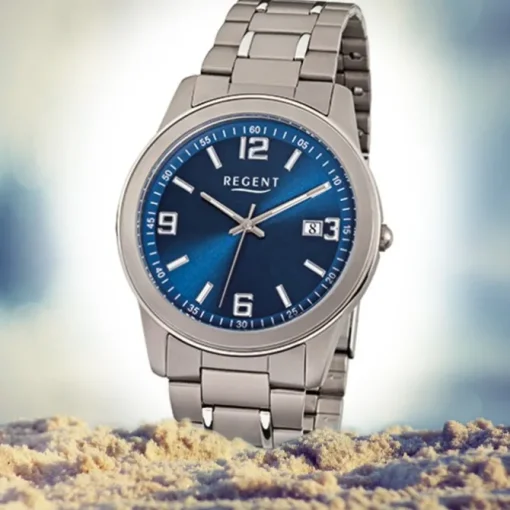 Regent Herren-Armbanduhr Mineralglas Quarz Titan grau silber URF840