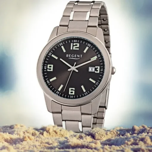 Regent Herren-Armbanduhr Mineralglas Quarz Titan silber grau URF841