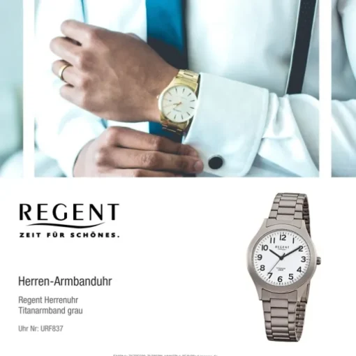 Regent Herren-Armbanduhr Mineralglas Quarz Titan grau silber URF837