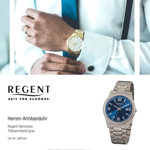 Regent Herren-Armbanduhr Mineralglas Quarz Titan grau silber URF840
