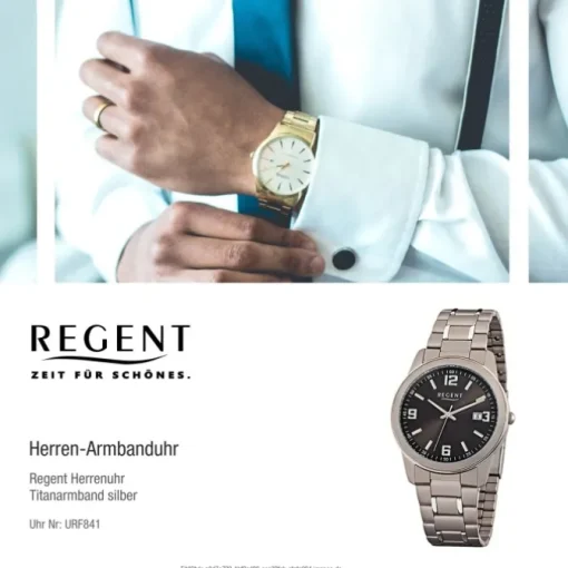Regent Herren-Armbanduhr Mineralglas Quarz Titan silber grau URF841