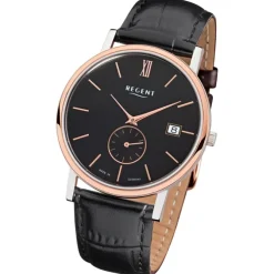 Regent Herren-Armbanduhr Quarz-Uhr Leder-Armband schwarz Uhr URGM1453
