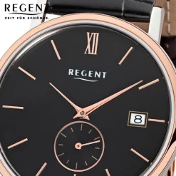 Regent Herren-Armbanduhr Quarz-Uhr Leder-Armband schwarz Uhr URGM1453