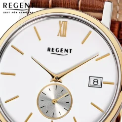 Regent Herren-Armbanduhr Quarz-Uhr Leder-Armband braun Uhr URGM1449