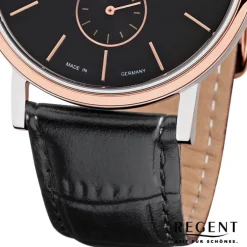 Regent Herren-Armbanduhr Quarz-Uhr Leder-Armband schwarz Uhr URGM1453