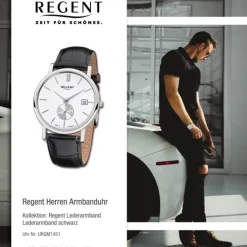 Regent Herren-Armbanduhr Quarz-Uhr Leder-Armband schwarz Uhr URGM1451