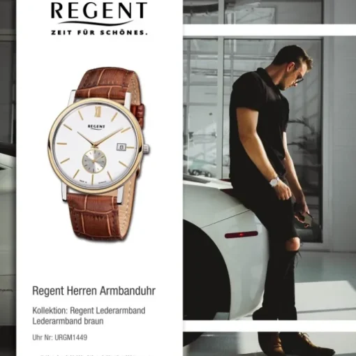 Regent Herren-Armbanduhr Quarz-Uhr Leder-Armband braun Uhr URGM1449