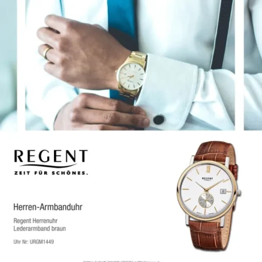 Regent Herren-Armbanduhr Quarz-Uhr Leder-Armband braun Uhr URGM1449