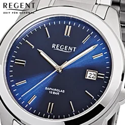 Regent Herren-Armbanduhr Saphirglas Quarz Edelstahl silber URF922