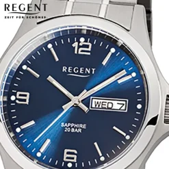 Regent Herren-Armbanduhr Saphirglas Quarz Edelstahl silber URF654
