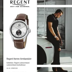 Regent Herren-Armbanduhr 32-UM-1606 Quarz-Uhr Leder dunkelbraun URUM1606